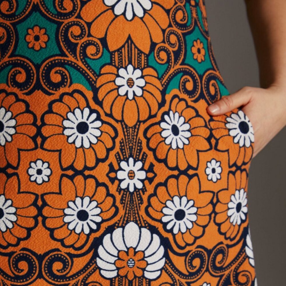 Anthropologie Maeve Floral 70's Inspired Shift Mini Dress Size Small - Picture 5 of 10